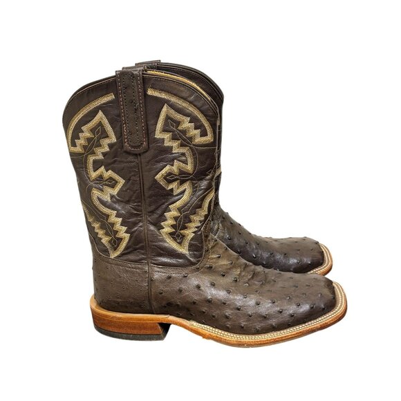 Anderson Dean Ostrich Leather Western Boots Brown Square Toe 7.5 - Picture 5 of 9